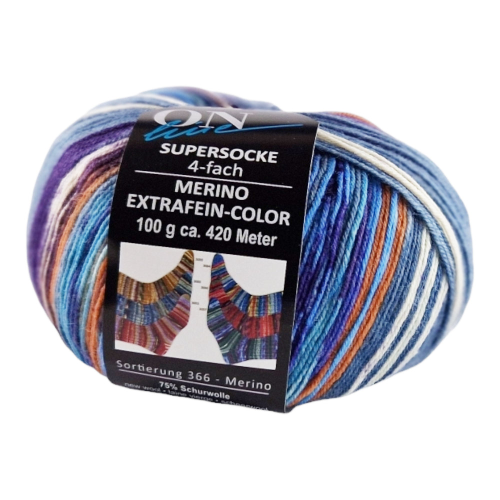 Supersocke Merino Extrafein Sort. 366 Color 4-fach von ONline 3033