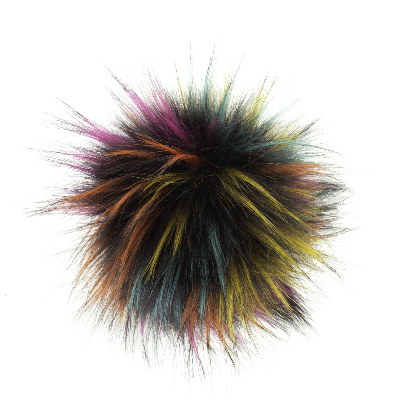 Fell Pompon mit Druckknopf rainbow