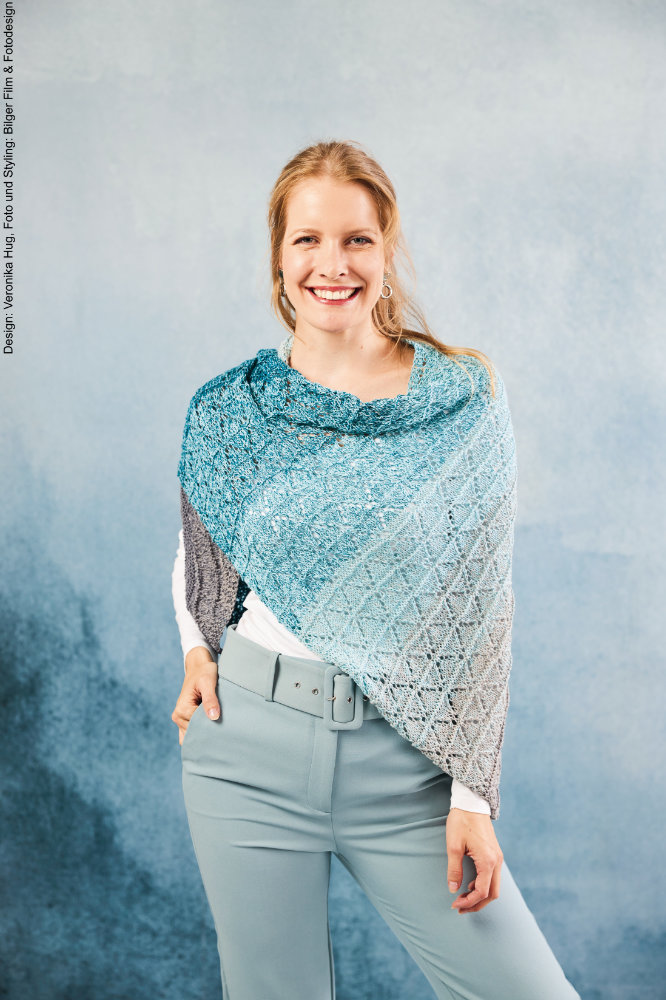 Asymetrisches Tuch Diagonale Rauten | Anleitungsheft + Wolle BOBBEL cotton 800m  | Stricken | Veronika Hug, Woolly Hugs, Christophorus Verlag