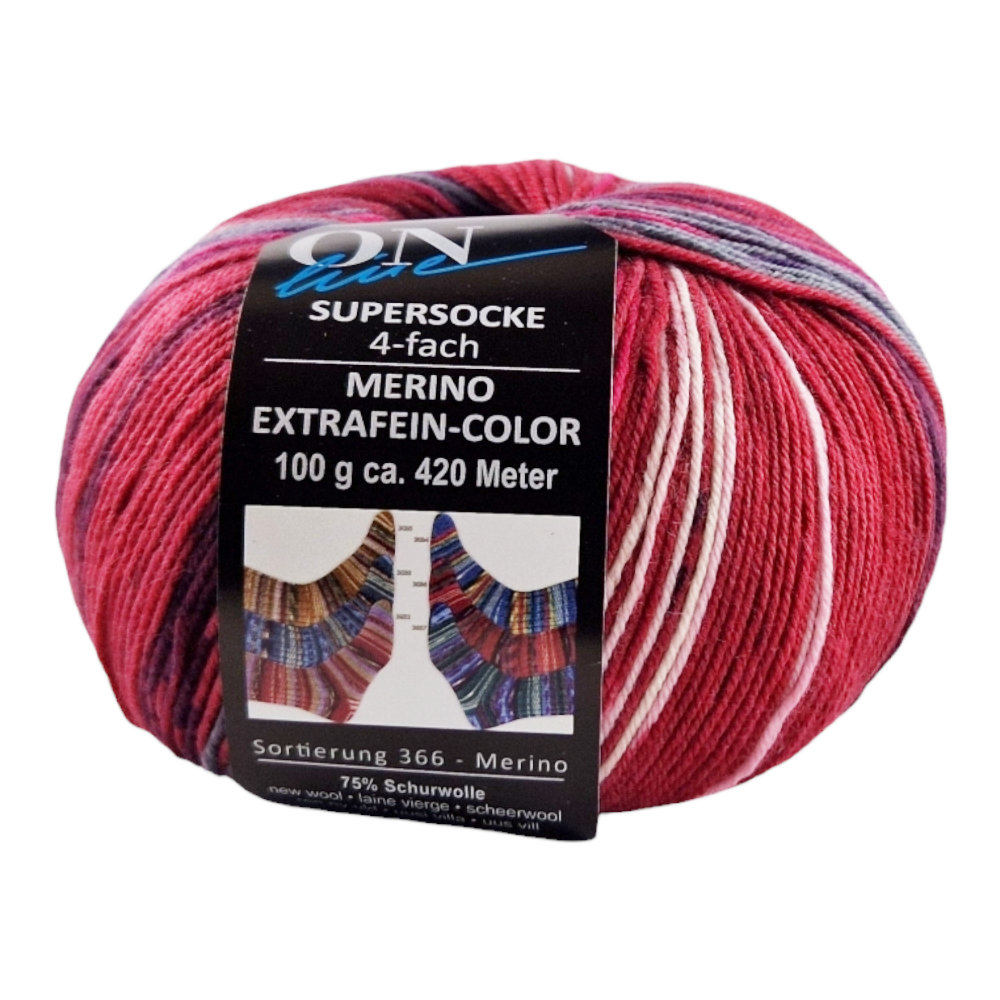 Supersocke Merino Extrafein Sort. 366 Color 4-fach von ONline 3036