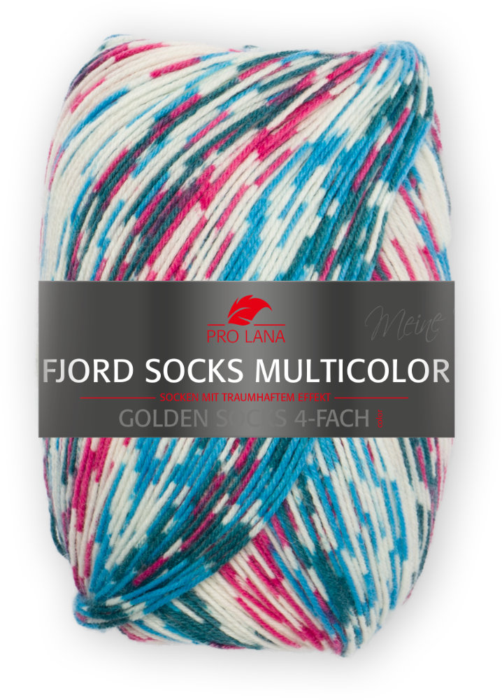 Fjord Socks Multicolor - 4-fach Sockenwolle von Pro Lana 0484 - türkis / pink