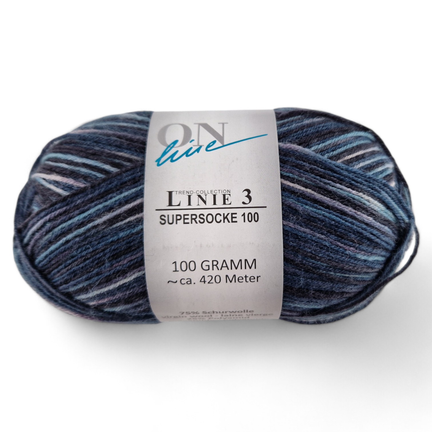 Supersocke 100 Linie 3 Color 4-fach von ONline Linie 3 - 0624 - grau/schwarz/blau