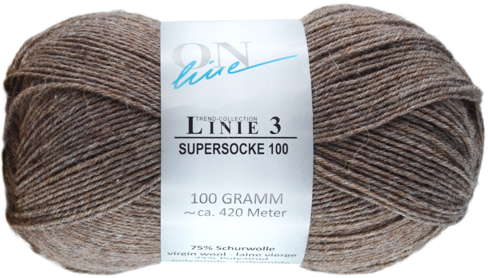 Supersocke 100 Linie 3 Uni 4-fach von ONline 0110 - braun melange