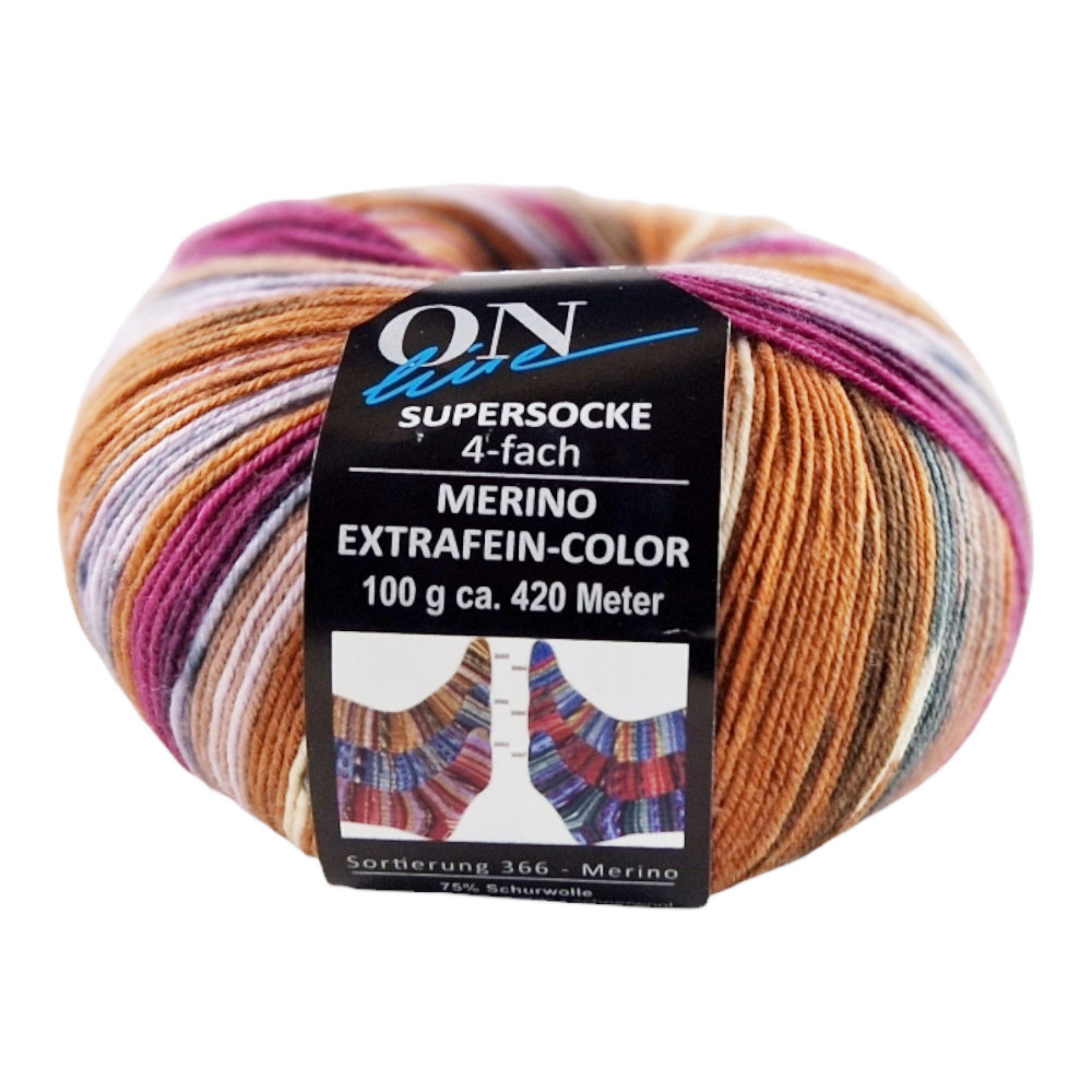 Supersocke Merino Extrafein Sort. 366 Color 4-fach von ONline 3035