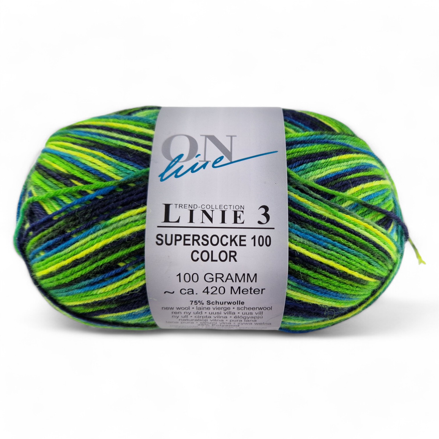 Supersocke 100 Linie 3 Color 4-fach von ONline Linie 3 - 0723 - neon grün/blau