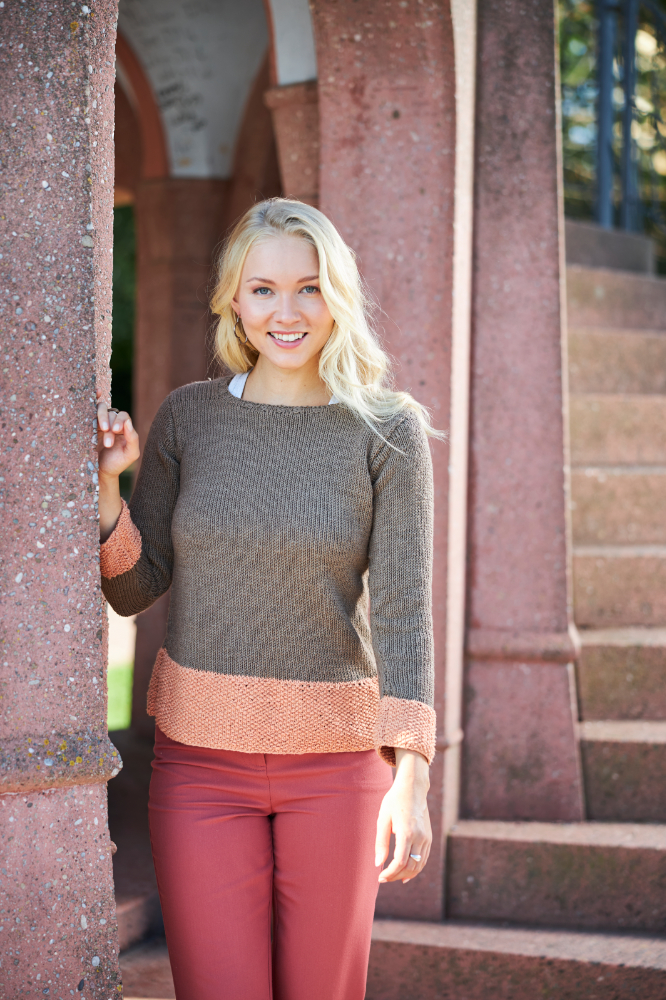 Pulli mit Perlmusterrand in Terracotta-Braun | Anleitungsheft + Wolle Chello  | Stricken | Regina Bühler, Pro Lana, Christophorus Verlag