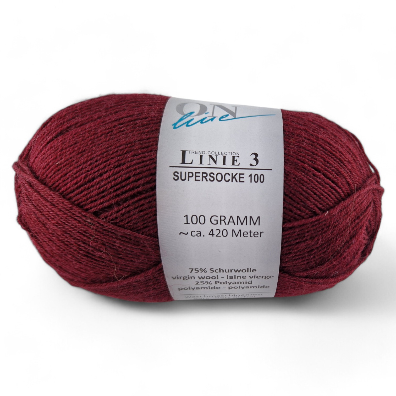 Supersocke 100 Linie 3 Uni 4-fach von ONline 0072 - dunkelrot