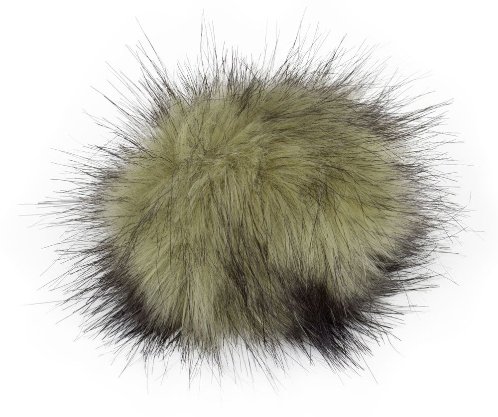 Fell Pompon mit Druckknopf olive