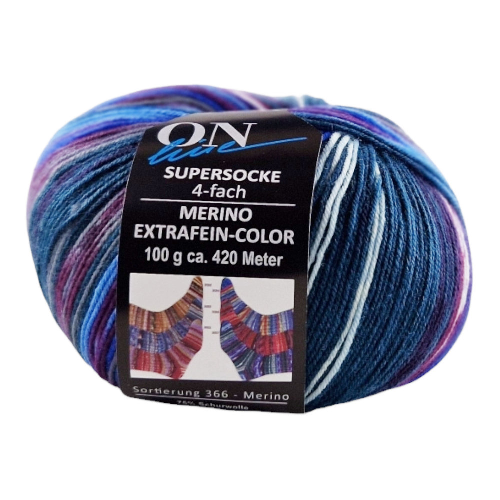 Supersocke Merino Extrafein Sort. 366 Color 4-fach von ONline 3037