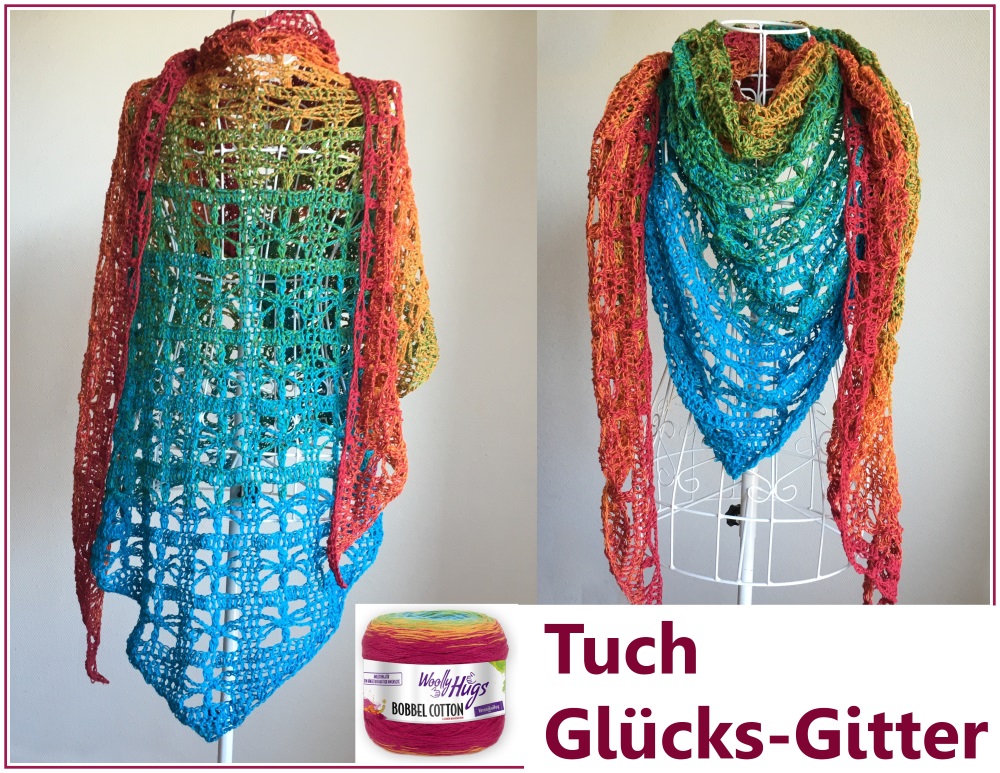 Tuch Glücks-Gitter | Einzelanleitung + Wolle BOBBEL cotton 800m  | Häkeln | Veronika Hug