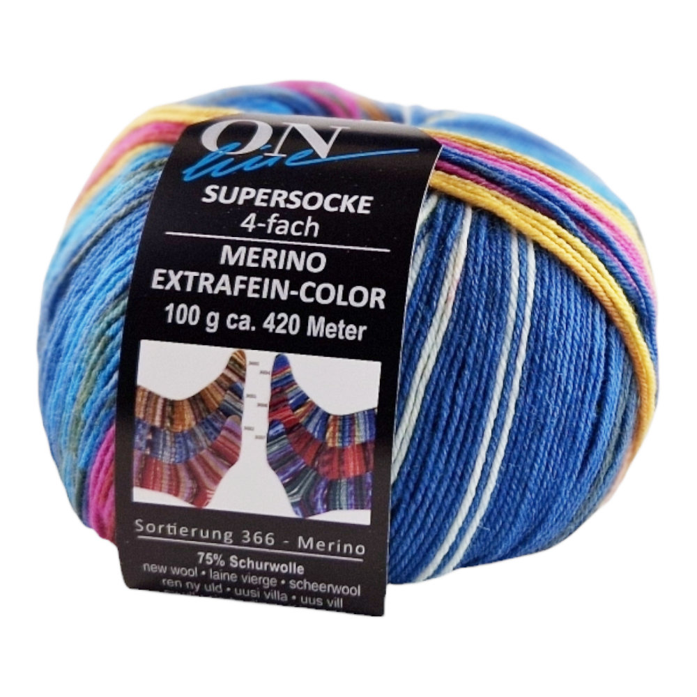 Supersocke Merino Extrafein Sort. 366 Color 4-fach von ONline 3034