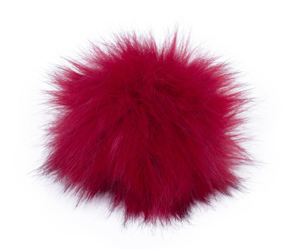 Fell Pompon mit Druckknopf Scarlet