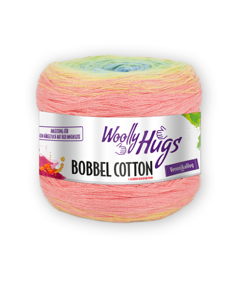 BOBBEL cotton 800m von Woolly Hugs 0017 - hellblau / giftgrün / gelb / lachs